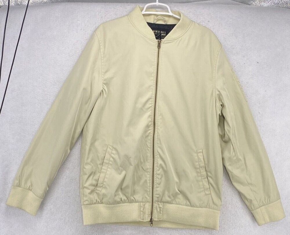 Ninth Hall Bomber Jacket Mens Large L Beige Tan Full Zip Lightweight Streetwear